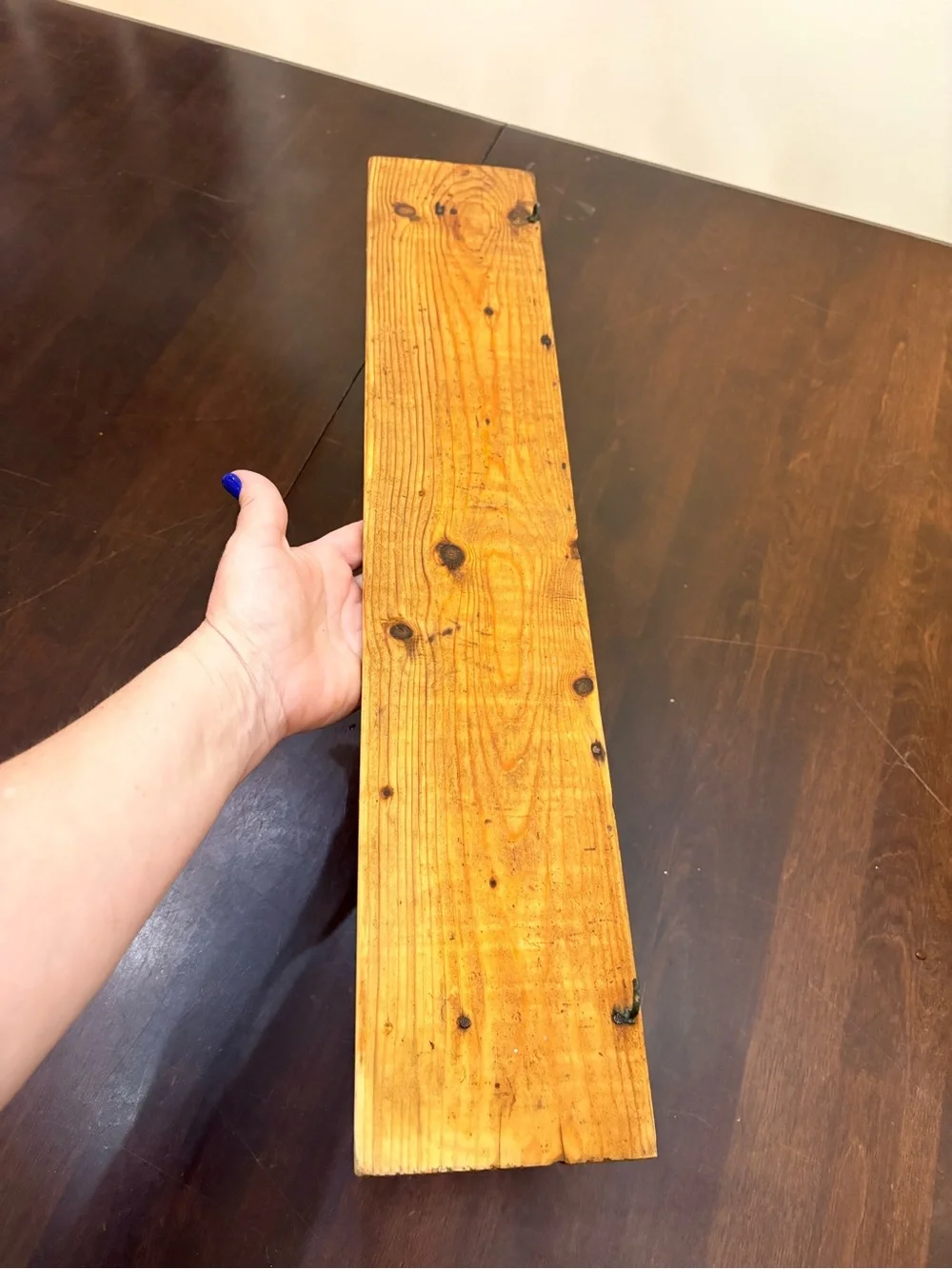 Rustic Wooden Wall Shelf with Hooks in Natural Wood